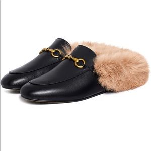 Princetown Style unbranded mules with faux fur trim